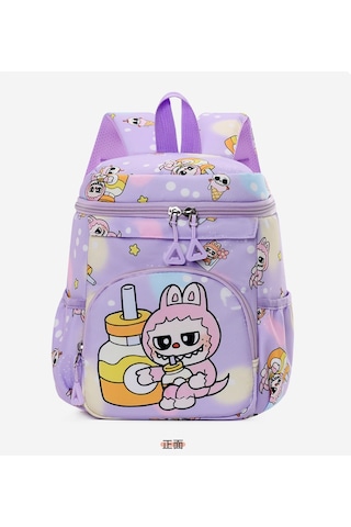 Sevimli Karikatür Büyük Kapasiteli Sırt Çantası - Mor Mor