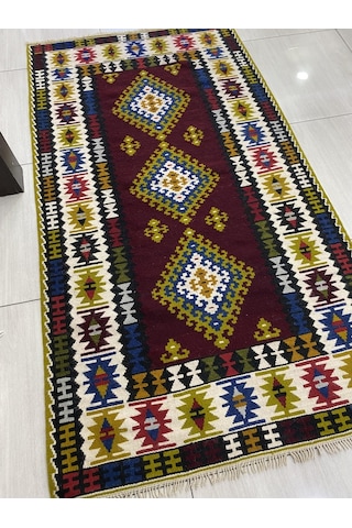 El Dokuma Yahyalı Yün Kilim 110X203 Renkli %100 Yün Kilim Kırmızı