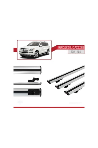 Mercedes Gl Class X166 2012-2015 Arası İle Uyumlu Basic Model Ara Atkı Tavan Barı Gri 3 Adet