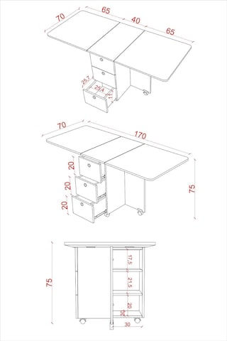 Ayrex Asra Trend Saf Beyaz Km-100 Çekmeceli Katlanır Mutfak Masası Ve Kiler Dolabı 168x70 Cm%100 Mdflam Diğer
