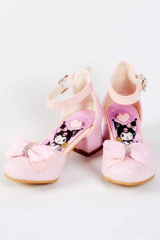 Nese Shoes Kız Çocuk Karakter Baskılı Topuklu Ayakkabı, Simli Fiyonklu Abiye Ayakkabı Pembe