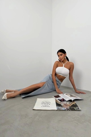 Pencere Detay Fitilli Crop Ekru