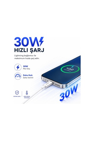 Type-c To Lightning Şarj Kablosu 1 Metre, 30w Hızlı Şarj Ve Veri Aktarımı, Güçlendirilmiş Konektör Ucu, Lightn Diğer