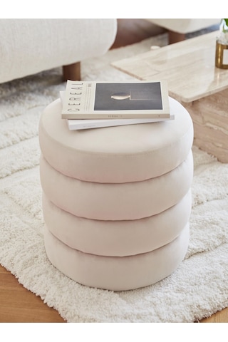 Most Twister Puf 01 Kırık Beyaz Beyaz Kadife Kumaş Evinize Tesli