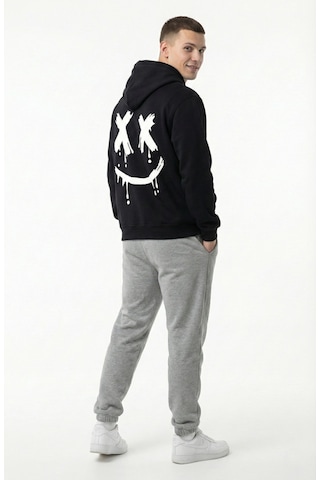 Nevermind Unisex Smile Baskılı Sevgili Kombini Oversize Hoodie Seti Siyah