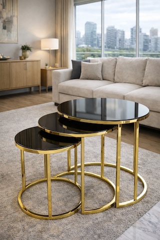 Gold Metal Zigon Sehpa Bronz Aynalı Altın
