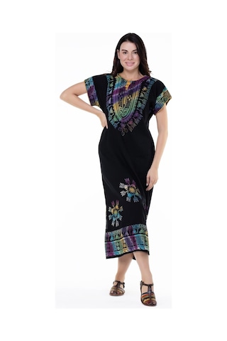 Kısa Kol Pamuk Hitit Uzun Elbise Saray Renkli Sry Rnkl-saray Renkli