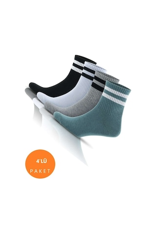 Pallmali Collection- 3501 4'Lü Erkek Renkli Çemberli Kısa Yarım Çorap-40-44 Siyah