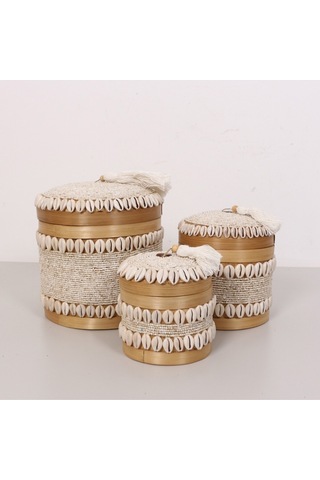Bali Boncuklu Bambu Saklama Kutusu L 20x23 Cm
