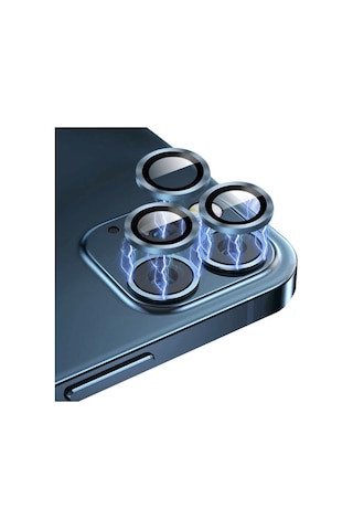 Apple İphone 11 Pro Max Kamera Koruyucu Lens Mercek Metal Çerçeveli 3lü Set Mavi Blue