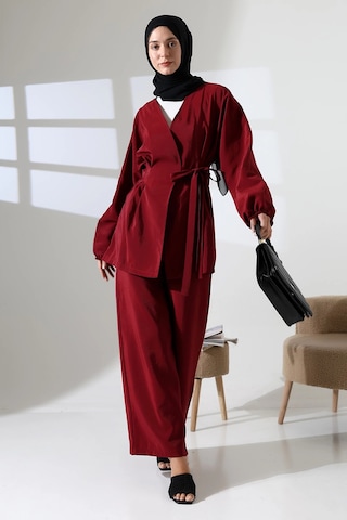 Kadın 100% Pamuk Modal Bordo Kimono Pantolon Tesettür Takım Çok Renkli