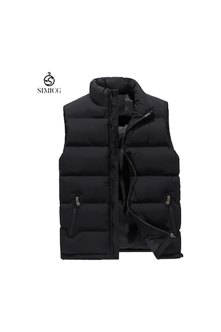Günlük Erkek Yeleği, Erkek Sonbahar Ve Kış Sıcak Pamuklu Yelek Siyah