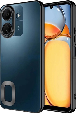 Xiaomi Redmi 13c Kılıf Kamera Korumalı Logo Gösteren Zore Omega Kapak Siyah