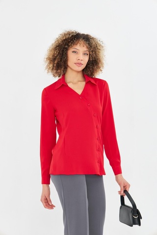 Asimetrik Pile Detay Gömlek Kırmızı Kırmızı