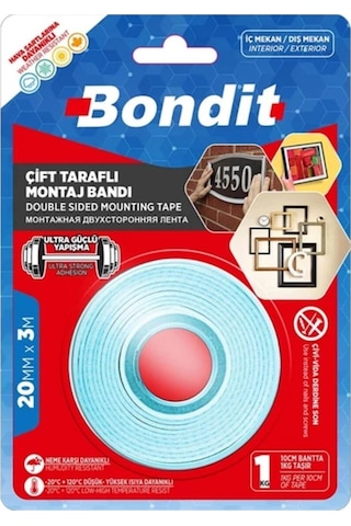 Bondit Çift Taraflı Montaj Bandı 20 Mm X 3 Metre Bnmd2030