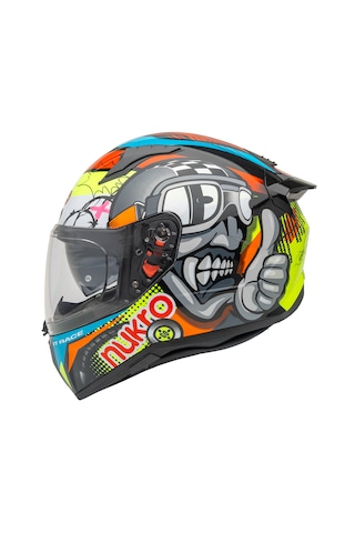 Nukro B-506 Kong Kapalı Motosiklet Kaskı Siyah-kırmızı-neon Sarı