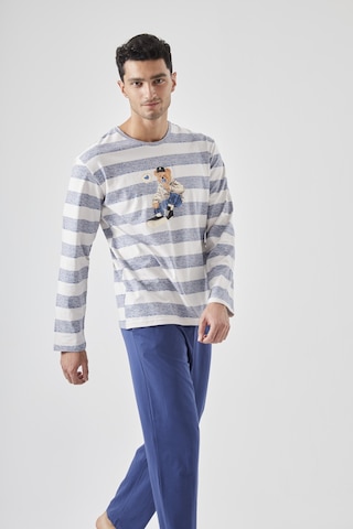 Erkek Pamuklu Uzun Kollu Üst Ayıcık Baskılı Pijama Takımı Ke77620 Lacivert