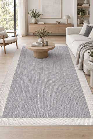 Trama Sisal Görünümlü Gri Ekru Modern Polyester Halı Robot Süpürgeye Uyumlu Mutfak Koridor Yolluk Gri/ekru