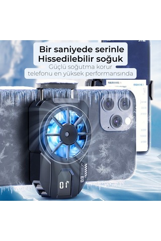 Polham Tüm Telefonlara Uyumlu 7000rpm Buz Tipi Soğutucu Buz Mavisi Led Işık Oyuncular İçin Özel Tasarım