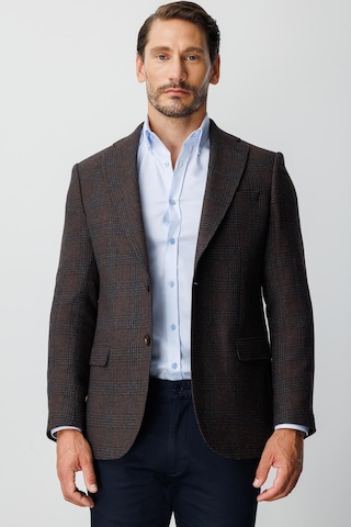 Erkek Kahve Regularfıt / Rahat Kalıp Mono Yaka Ceket-20010 Kahverengi