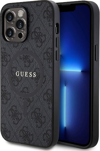 Apple Uyumlu iPhone 14 Pro Max Kılıf Guess Lisanslı Magsafe Özellikli 4g Desenli Yazı Logolu Kapak Siyah