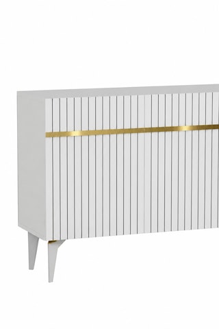 Fontana Lazer Pleksi Desen Konsol Tv Sehpası Çok Amaçlı Dolap 180 Cm Ba Beyaz - Altın