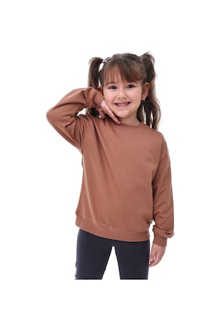Zuzunga Basic Bisiklet Yaka Şardonlu Çocuk Sweatshirt 3-10 Yaş Kahverengi