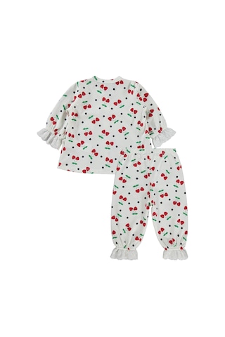 Civil Baby Puanlı Kiraz Emprime Fistolu Kız 6-18 Ay Pijama Takımı - Ekru