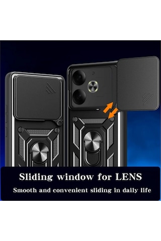 Tecno Pova 6 Uyumlu Tank Kılıf Yüzüklü Standlı Extra Darbe Koruma Zırhlı Outdoor Kapak - Siyah