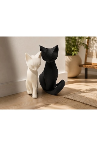 Kedi Ev Süsü , İkili Kedi Raf Süsü , Siyah Beyaz Çift Kedi Ev Dekorasyon Süsü , Çift Kedi Biblo