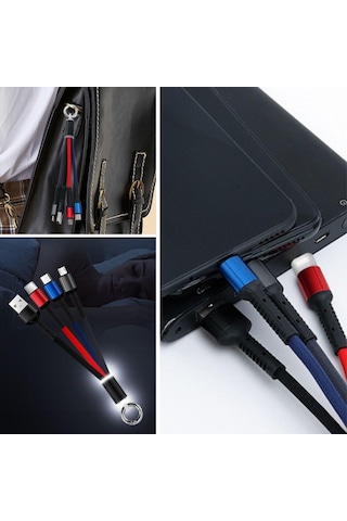 Işıklı Anahtarlık Model 3 İn 1 Usb Çıkışlı Mikro,type-c Ve Apple Uyumlu iPhone