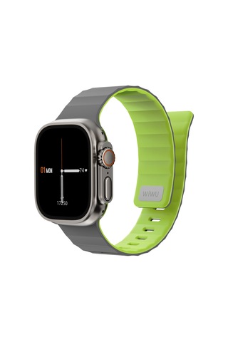 Watch 44mm Uyumlu Wiwu Mag Secur Serisi Silikon Kordon Gri - Yeşil