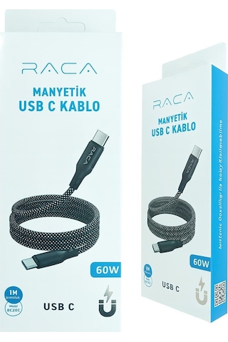 Raca Rc20c 60 Watt Type-c To Type-c Manyetik Şarj Kablosu 1 Metre - Siyah
