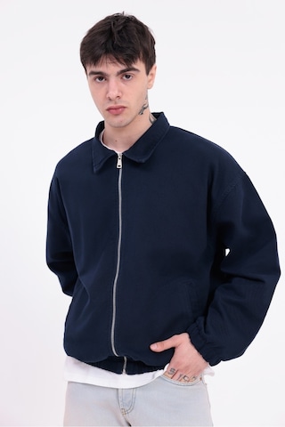 Mero Life Erkek Basic Old Money Fermuarlı Oversize Mevsimlik Polo Yaka Gabardin Kumaş Lacivert Ceket