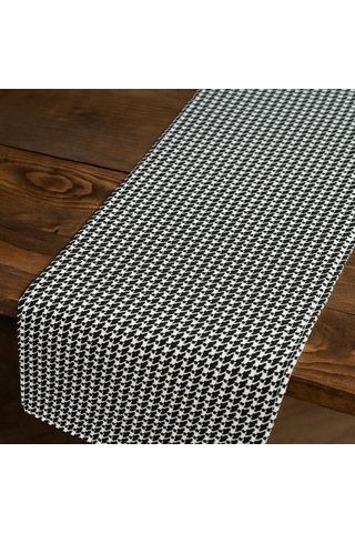 Kazayağı Desenli Duck Kumaş Masa Runner 40 140 Cm Siyah Beyaz Modern Dekoratif Runner Siyah