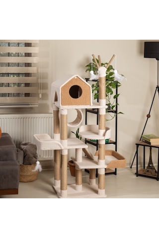 Raikou Premium Kedi Ağacı Yumuşak Peluş Dayanıklı Çok Katlı Tasarım