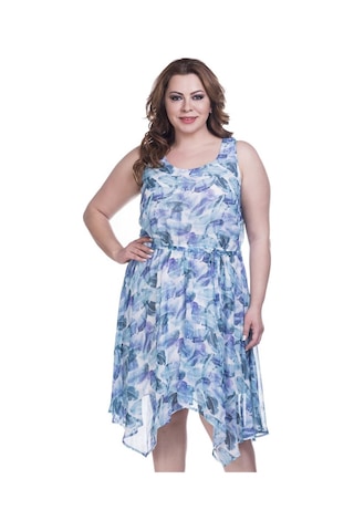 Yaprak Desenli Şifon Astarlı Elbise-49 Açık Mavi