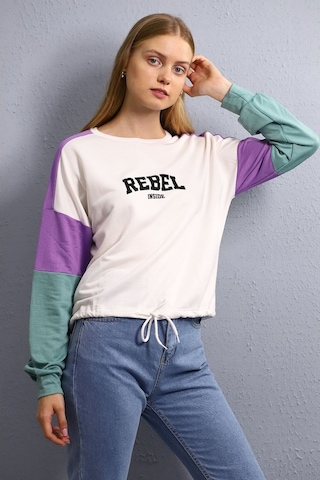 Gabria Kadın Kapşonlu Desenli Sweat Beyaz (505623968)