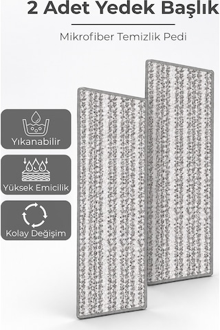2 Adet Sprey Mop Yedek Başlık - 32x12 Cm Yıkanabilir Mikrofiber Temizlik Pedi