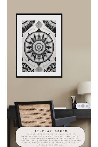 Bohem Tablo Dairesel Simetri Geometrik Tek Renkli Bohem Duvar Sanatı Çerçevesiz Poster