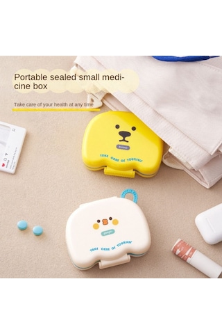 Mini 7 Izgara Karikatür Hap Saklama Kutusu Dağıtım Haftalık Hap Düzenleyici Kutusu Toz Geçirmez Plastik İlaç Kutusu Seyahat Sarı,