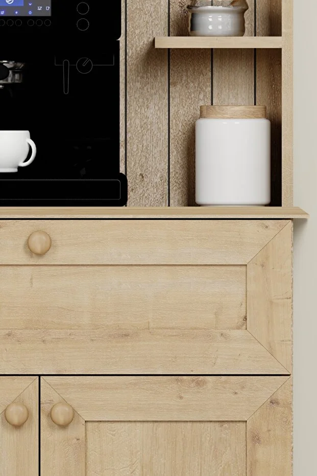 Lucas 2 Kapaklı Çekmeceli Kahve Köşesi Ve Çok Amaçlı Mutfak Dolabı - Safir Meşe Safir Meşe