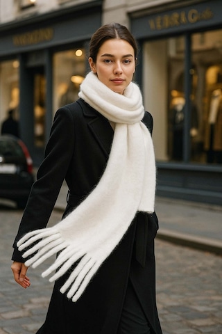 Kadın Püskül Detay Atkı Omuz Şalı 40x200 Cm 1295 Ekru Ekru