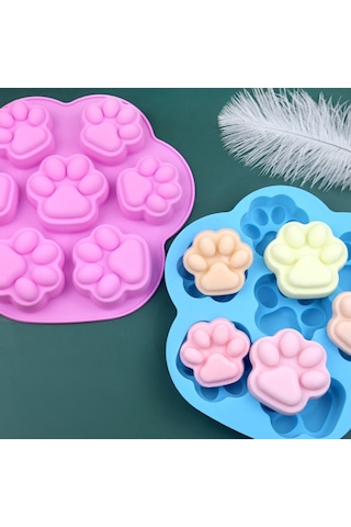 7 Hücre Küçük Ve Büyük Kedi Pençe Silikon Kek Kalıp Karikatür Diy El Yapımı Esansiyel Yağ Sabunu Kalıpları Açık Mavi Diğer