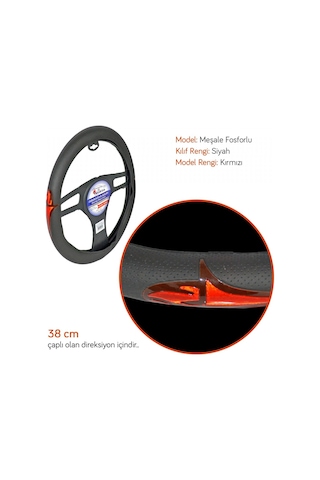 Nyf Direksiyon Kılıfı Fosforlu 38 Cm Siyah Meşale Kırmızı A-12