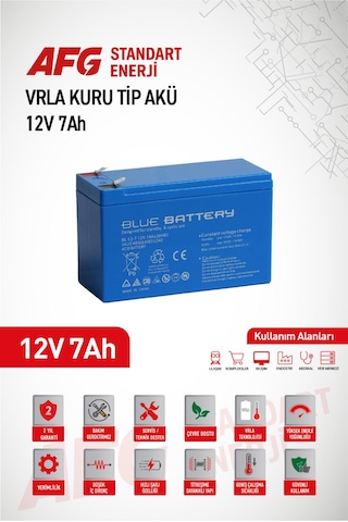10 Adet 12 Volt 7 Amper Kuru Tip Akü 12 V 7 Ah Bl Mavi