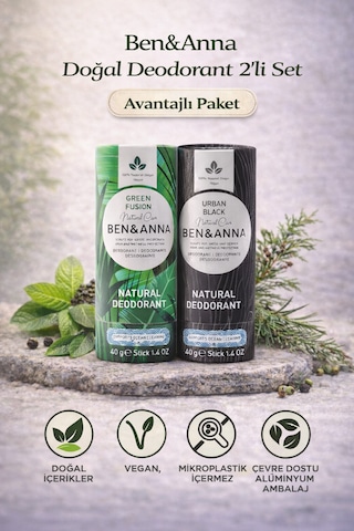 Ben&anna Doğal Deodorant 2 Li Set Green Fusion & Urban Black Avantajlı Paket