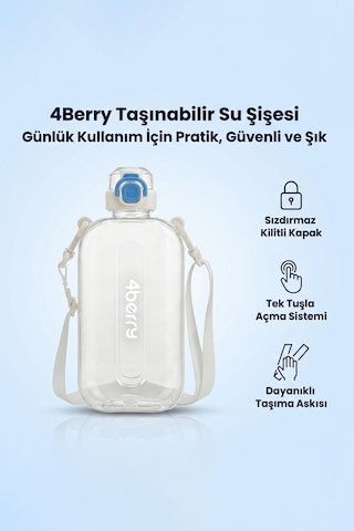 750 Ml Spor Matara Sızdırmaz Kapaklı, Tek Elle Kullanım, Askılı Taşınabilir Su Şişesi Beyaz