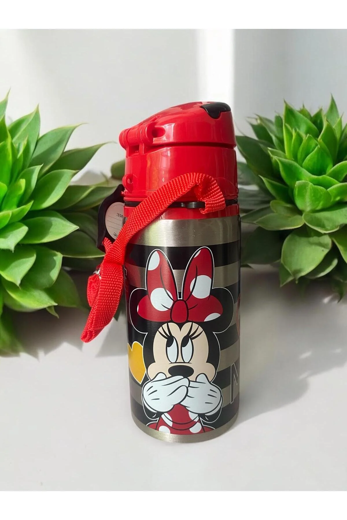 Minnie Mouse Çelik Matara Açık Kırmızı