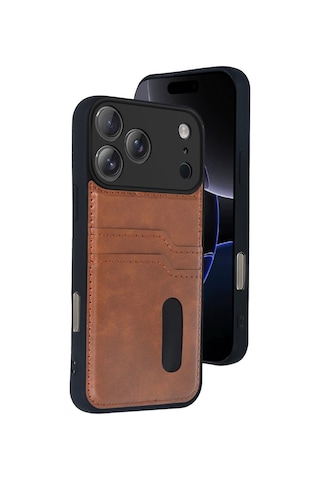 Apple İphone 17 Pro Uyumlu Deri Kartvizitli Kartlıklı Premium Telefon Kılıfı Kapak Taba